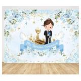 First Communion Backdrop - Blue Floral 7x5Ft