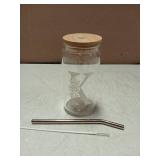 Monogrammed Glass Storage Jar With Bamboo Lid And Straw Set (K)