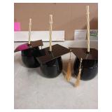 3 Graduation Cap Drinking Cups with Straws Black and Gold