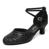 Character Shoes for Women, Woman Ballroom Dance Shoes, 1920s Flapper Shoes, Latin, Salsa, Party Dress Shoes Low Heels, Ankle Strap Pumps, Black 6.5