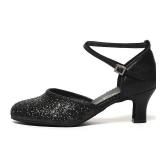 Character Shoes for Women, Woman Ballroom Dance Shoes, 1920s Flapper Shoes, Latin, Salsa, Party Dress Shoes Low Heels, Ankle Strap Pumps, Black 6.5