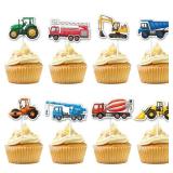 WERNNSAI 40 Pcs Construction Cupcake Toppers - Construction Birthday Party Supplies Truck Excavator Cake Toppers Picks for Kids Birthday Baby Shower Party Supplies