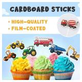 WERNNSAI 40 Pcs Construction Cupcake Toppers - Construction Birthday Party Supplies Truck Excavator Cake Toppers Picks for Kids Birthday Baby Shower Party Supplies