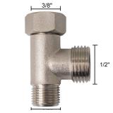 Bidet Tee Connector - Brass Coated Nickel 3 Way Adapter (3/8 x 3/8 x 1/2 or 9/16 x 9/16 x 1/2)