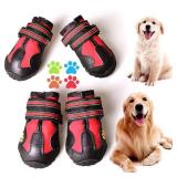 CovertSafe& Dog Boots for Dogs Non-Slip, Waterproof Dog Booties for Outdoor, Dog Shoes for Medium to Large Dogs 4Pcs with Rugged Sole Black-Red