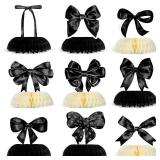 Fulmoon 9 Pcs Black Bow Honeycomb Centerpieces Decorations Coquette Birthday Party 3D Table Decorations Bow Paper Honeycomb Cutouts Party Supplies for Birthday Baby Bridal Shower Wedding Decor