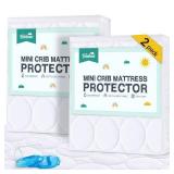 Mini Crib Mattress Protector Sheets Waterproof 2 Pack, Quilted Pack and Play Mattress Pad Cover Fits for Mini Crib/Playen/Pack and Play Mattress, White, 38"x24"