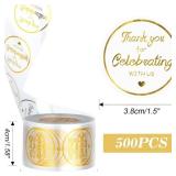 500Pcs 1.5" Thank You Sticker,Gold Foil Self-Adhesive Labels for Envelope Seal, Wedding Favors and Holiday Gift Packaging - Thank You for Celebrating with Us Clear Custom Stickers