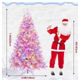 Pink Christmas Tree 7.5ft with 10 Function White & Colorful Lights, Easy Assembly Flocked Christmas Tree with Lifelike Branches, Prelit Christmas Trees with Sturdy Metal Base, PVC Tips - Retail: $197