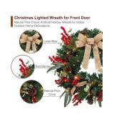 Christmas Lighted Wreath for Front Door, 28 Inches Pre-Lit 35 LED Lights, Natural Pine Cones Artificial Holiday Wreath for Indoor Outdoor Home Decorations - Retail: $60