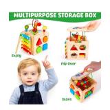 Batlofty Wooden Activity Cube, 8-in-1 Montessori Toys for 1 2 Year Old Girl Boy Toddler| Sensory Educational Learning Toys 12-18 Months | 1st Birthday Gifts, Bead Maze | Bonus Sorting & Stacking Board