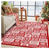 WONDRG CHRISTMAS AREA RUG 5x7 RED SNOWFLAKE CHECKERED DECORATIVE DOORMAT ENTRYWAY KITCHEN WASHABLE NON SLIP SOFT LOW PILE CARPET FOR LIVING ROOM BEDROOM ENTRANCE DINING ROOM HOME DECOR - Retail: $52