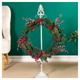Wreath Stands for Display, Retro White Standing Wreath Holder, Wrought Iron Wreath Hanger Stand, Fleur-De-Lis Tall Floor and Tabletop Christmas Wreath Stands for Porch, New Year Wreath, Party Decor - 
