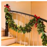 9 Feet Artificial Christmas Garland - Christmas Decorations - Carolina Pine Garland for Table,Mantle,Fireplace Indoor Outdoor-Garland for Christmas Decorations - Holiday Decor -Free Battery LED Lights