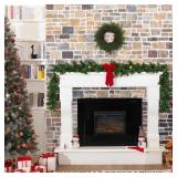 9 Feet Artificial Christmas Garland - Christmas Decorations - Carolina Pine Garland for Table,Mantle,Fireplace Indoor Outdoor-Garland for Christmas Decorations - Holiday Decor -Free Battery LED Lights