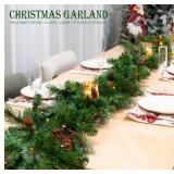 9 Feet Artificial Christmas Garland - Christmas Decorations - Carolina Pine Garland for Table,Mantle,Fireplace Indoor Outdoor-Garland for Christmas Decorations - Holiday Decor -Free Battery LED Lights