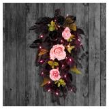 National Tree Company  26inch Artificial Cute and Creep Halloween Swag  30 Pink LED Lights  Battery Operated - Retail: $80