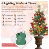 Set of 2 Outdoor Pathway Christmas Trees with Lights, 30in Prelit Battery Operated Artificial Xmas Tree Holiday DÃ©cor for Porch, Urn & Planter Filler, Red Berries, Pine Cones, Ball Ornaments - Reta