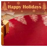 Jinchan Christmas Round Rug - 3ft, Red Xmas Tree, Washable, Soft Non Slip Circle Rug for Kitchen, Bedroom, Foyer, Nursery, Living Room, Entryway - Retail: $29