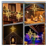 28\" Christmas Star of Bethlehem LED Star Hanging Lights Nativity Holy Family Light for Door Window Porch Wall Decoration Plug Operated Lighted Hanging Tree Topper(Warm Light) - Retail: $46