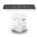 ANNQUAN 3.15 Pop Up Countertop Outlet with 15W Wireless Charger,Max 20W Power Delivery,800J Surge Protection,Pop Up Electrical Outlet with 4 Outlets 4 USB Ports for Home Office(ETL Listed)