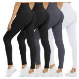 4 Pack Leggings for Women - High Waisted Tummy Control Soft No See-Through Black Yoga Pants for Athletic Workout XXL
