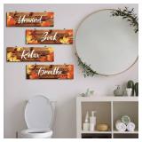 Blulu 4 Pieces Thanksgiving Fall Bathroom Wall Decor Wall Art Farmhouse Bathroom Wooden Decor Relax Soak Unwind Breathe Sign for Fall Thanksgiving Home Restroom Hotel Office(Brown)