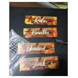Blulu 4 Pieces Thanksgiving Fall Bathroom Wall Decor Wall Art Farmhouse Bathroom Wooden Decor Relax Soak Unwind Breathe Sign for Fall Thanksgiving Home Restroom Hotel Office(Brown)