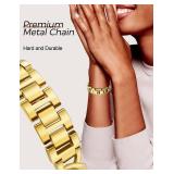 Gold Metal Bracelet Band Women 20mm Adjustable Single Chain Compatible with Samsung Galaxy Watch 7/6/5/4/Active 2/4 Classic/6 Classic/5 Pro/FE 40mm 42mm 43mm 44mm 45mm 46mm 47mm (No Case)