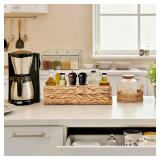 Pumtus 2 Pack 3-Section Woven Baskets, Water Hyacinth Storage Bin, Handwoven Desk Organizer, Toilet Paper Container, Rectangle Holder for Counter Top Toilet Tank Shelves Coffee Bar Pantry