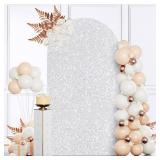 MODFUNS Silver Sequins Arch Cover 3.3x6.6ft Metallic Arch Covers Spandex Arch Stand Cover Double-Sided Arch Covers Glitter Arch Backdrop for Holiday Party Event Banquet Arch Decorations