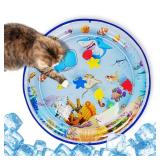 Pawfun Cat Water Mat with Thickened Cover - Leakproof Pet Water Bed for Cats & Small Dogs, Interactive Sensory Play Mat for Cats & Puppies-Round