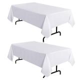 sancua 2 Pack White Tablecloth 60 x 102 Inch, Rectangle 6 Feet Table Cloth - Stain and Wrinkle Resistant Washable Polyester Table Cover for Dining Tables, Buffet Parties and Camping