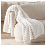 Bedsure GentleSoft White Throw Blanket for Couch - Cozy Blanket for Women, Cute Fleece Throw for Girls, Christmas Birthday Gifts for Women Men Teen, Room Home Boho Fall Decor, Off White, 50x60 Inches