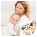 R HORSE Baby Birth Announcement Sign with Marker Pen, Mallard Duck Baby Name Sign with Ink Pad for Hand and Footprints, Wooden Hello World Newborn Announcement Nursery Decor Keepsake Gifts