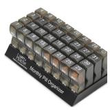 Monthly Pill Organizer - Am/Pm Daily Pill Organizer 32 Compartments for Each Day, Pill Dispenser and Dispenser Caddy That Helps You Organize Your Life, Perfect for Supplements and Medication, Black