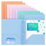 4pcs KTRIO Plastic Pocket Folders with Prongs, Colored Heavy Duty Pocket Folders with Business Card Slot, Letter Size, File Fasteners, for School Office