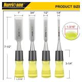 HURRICANE 4 Piece Wood Chisel Set for Woodworking. CR-V Steel Beveled Edge Blades with Safety Caps. Extra Large Grip, Impact-Resistant PVC Handle Chisels (1/4, 1/2, 3/4, 1)