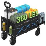 AMADA HOMEFURNISHING Wagon Cart Foldable, Collapsible Wagon Cart with 360 LBS Max Load & Expandable Storage, 90L Foldable Grocery Cart with 2 Cup Holders for Outdoor, Groceries, Garden & Camping