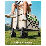 AMADA HOMEFURNISHING Wagon Cart Foldable, Collapsible Wagon Cart with 360 LBS Max Load & Expandable Storage, 90L Foldable Grocery Cart with 2 Cup Holders for Outdoor, Groceries, Garden & Camping