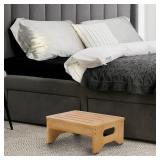 Wooden Step Stool for Adults & Kids, Non-Slip Rubber Feet, 6.5 Inch High, Lightweight Small Step, 400 Lbs Capacity, Bed Step Stool for High Bed, Bathroom & Kitchen, Bamboo