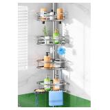 HAMITOR Shower Caddy Tension Pole: Rustproof Quick Install Corner Bathroom Organizer Shelf on Floor for Renters - 4-Tier Large Capacity Storage Rack with Soap Holder for Apartment -47-121 Inch/Silver