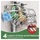 HAMITOR Shower Caddy Tension Pole: Rustproof Quick Install Corner Bathroom Organizer Shelf on Floor for Renters - 4-Tier Large Capacity Storage Rack with Soap Holder for Apartment -47-121 Inch/Silver