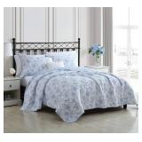 Laura Ashley - Full/Queen Quilt Set, Reversible Cotton Bedding with Matching Sham, Medium-Weight for Year Round Use, Floral Print Bed Set (Walled Garden Blue)