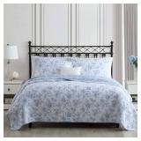 Laura Ashley - Full/Queen Quilt Set, Reversible Cotton Bedding with Matching Sham, Medium-Weight for Year Round Use, Floral Print Bed Set (Walled Garden Blue)