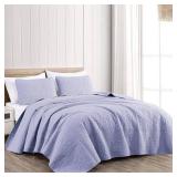 Chezmoi Collection Austin 3-Piece Oversized Bedspread Coverlet Set (King, Lavender)