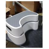 MR.SIGA Toilet Stool Squat Adult, Bathroom Stool Heavy Duty, Anti Slip Toilet Step for Bathroom, Toddler Step Stool for Kids, Off-White & Dark Gray