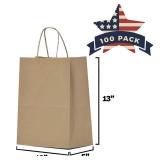 Qutuus 10x5x13 Kraft Paper Bags 100 Pcs Kraft Shopping Bags, Paper Gift Bags for Retail, Merchandise, Recycled Bulk Paper Sacks, Brown Paper Bags with Handles Bulk