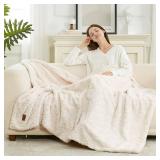 Cozy Bliss Faux Fur Throw Blanket for Couch, Fuzzy Soft Plush Thick Warm Fluffy Reversible Wave Textured Blanket for Sofa Bedroom Living Room, 55 * 70 Inches Cream White