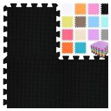 qqpp EVA Rubber 18 Tiles Interlocking Puzzle Foam Floor Mats - Baby Play Mat for Playing | Exercise Mat for Home Workout. Black. QC-Db18N